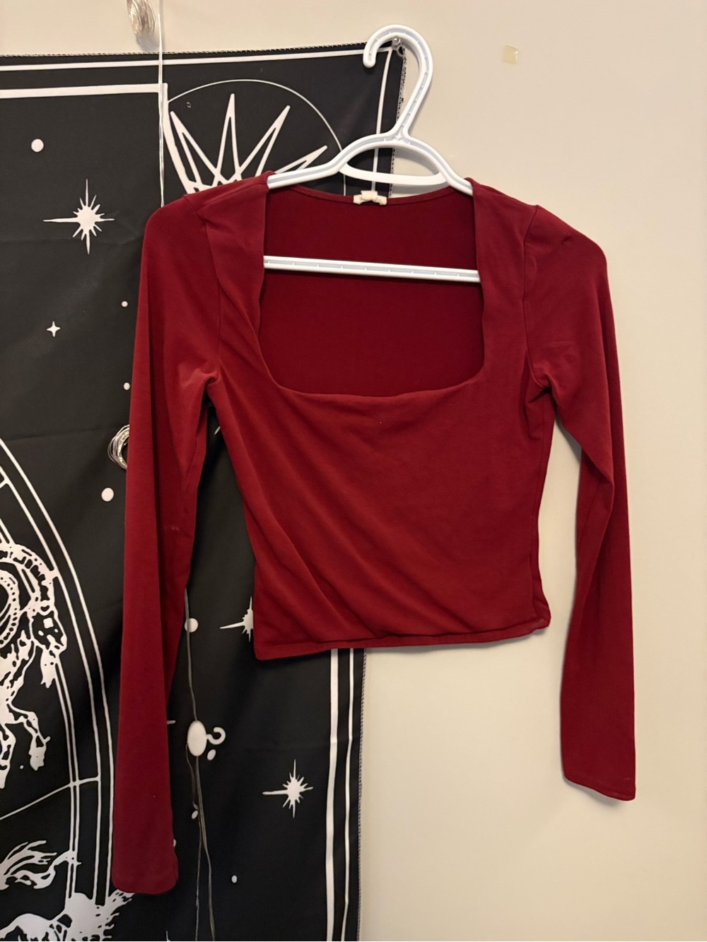 Garage Square Neck Long Sleeve Top - Burgundy